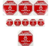 9 Disuasorios ORIGINALES Alarma | Para cristal o exterior | Auténtico Tdla. | Adhesivos resistente agua. | Local, piso casa o Autocaravana | ROJO | 7 y 3,5CM - Cartel Videovigilancia seguridad aviso