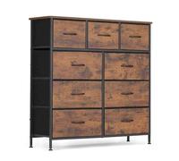 9 Drawers Unit Easy Assembly High Load Bearing Fabric Storage Tower Chest of Drawers for Living Room Bedroom Wood Color