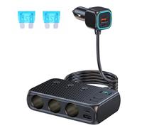 9 en 1 Cargador Mechero Coche, 171W Adaptador Mechero Coche a Enchufe con 3 Ranuras y 4 Puertos USB + Doble PD, con Interruptor Independiente, Pantalla de Voltaje LED