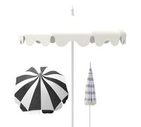 9 Ft Patio Umbrella with UV Protection Scalloped Canopy & Fringe - Stylish Outdoor Sunshade for Balcony Garden and Patio - Elegant Pagoda Design (White/Black)