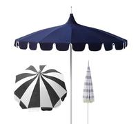9 Ft Patio Umbrella with UV Protection Scalloped Canopy & Fringe - Stylish Outdoor Sunshade for Balcony Garden and Patio - Elegant Pagoda Design (White/Black)