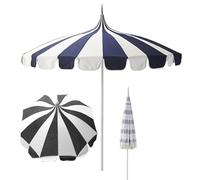 9 Ft Patio Umbrella with UV Protection Scalloped Canopy & Fringe - Stylish Outdoor Sunshade for Balcony Garden and Patio - Elegant Pagoda Design (White/Black)