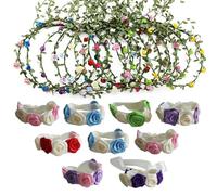 9 guirnaldas de diadema, 9 guirnaldas de muñeca, diademas florales para mujer, accesorios florales para el cabello, guirnaldas de primavera, diademas de margaritas, kit de diadema de flores