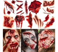 9 hojas de tatuajes falsos de cicatrices de Halloween, para mujeres y hombres, adultos, heridas falsas, heridas falsas, cortes, puntadas, tatuajes temporales, tatuajes temporales, cara de vampiro