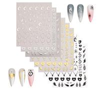 9 hojas doradas plateadas y negras pegatinas para uñas 3D autoadhesivas corazón estrella alas de ángel luna pegatinas de uñas brillantes decoración decoración de uñas accesorios de diseño de uñas