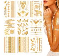 9 hojas oro Flash tatuajes adultos oro temporal tatuajes festivales tatuajes para pegar tatuajes temporales mujer tatuajes faciales carnaval accesorios brillantes para fiestas