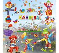 9 Hojas Pegatinas Ventana Payaso,Carnaval Para Ventanas,Adhesivos Estáticos Para Ventanas,Decoración Para Ventanas De Carnavals,¡Convierten Hogares y Escaparates En Un Carnaval Alegre