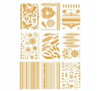 9 HojasTatuajes Temporales Dorados Estilo Bohemio, Tattoos Tatoos Tatus Oro Metálico Brillante Adultos Niños, Regalo Mujer Fiesta Verano Festival Despedida Soltera Boda Playa