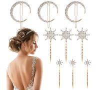 9 horquillas para pelo con estrella y luna, diamantes de imitación, horquillas doradas con estrellas, accesorios para novia y boda