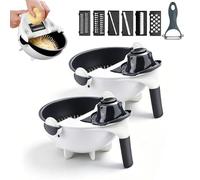 9 in 1 Vegetable Cutter with Drain Basket, Multifunctional Vegetable Cutter, Vegetables Grater with Rotatable Blades, Manual Kitchen Prep Tool (2Pcs)