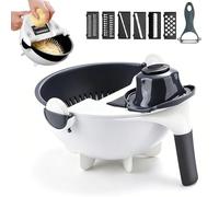 9 in 1 Vegetable Cutter with Drain Basket, Multifunctional Vegetable Cutter, Vegetables Grater with Rotatable Blades, Manual Kitchen Prep Tool (1Pcs)