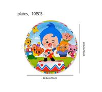 (9-inch plate-10pcs) Clown Plim cartoon theme children's birthday party supplies paper plates, paper cups, pull flags, knife, fork and spoon
