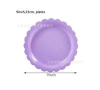 (9-inch plate-10pcs) Purple lace birthday party decoration simple solid color tableware paper plate paper cup paper towel knife fork spoon