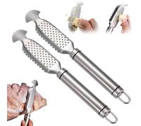 9 Inch Stainless Steel Fish Scaler, 2-in-1 Stainless Steel Fish Scaler+ Ginger Grater,Professional Grade Fish Scale Remover Tool with Non-slip Handle (2Pcs)