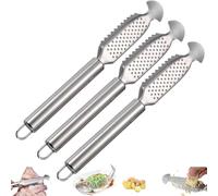 9 Inch Stainless Steel Fish Scaler with Ginger and Garlic Grating Plate, Stainless Steel Fishs Scaler, Hanging Handle Kitchen Tool for Descaling, Grating & Cleaning (Style A,3 PCS)
