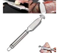9 Inch Stainless Steel Fish Scaler with Ginger&Garlic Grinding Plate, Stainless Steel Fish Scaler with Hanging Handle for Descaling, Grating and Cleaning (1Pcs)