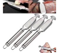 9 Inch Stainless Steel Fish Scaler with Ginger&Garlic Grinding Plate, Stainless Steel Fish Scaler with Hanging Handle for Descaling, Grating and Cleaning (3Pcs)