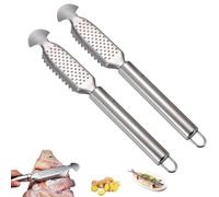 9-Inch Stainless Steel Multifunctional Fish Scaler with Ginger, 2-in-1 Stainless Steel Fish Scaler, For Easy Descaling, Grating & Cleaning, Kitchen Tool for Pro Scale Remover (2*B)
