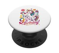 9 Is My 9th Birthday Unicorn Rainbow Magic PopSockets PopGrip Adhesivo