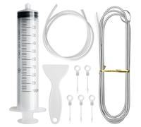 9 Kit de Limpieza de Nevera, Herramienta de Limpieza del Refrigerador, Cepillo Flexible Limpieza + Jeringa de 100 Ml + Tubo PVC + Pala de Descongelación + 5 Tapones para Orificios de Drenaje de Nevera