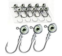 【 9 km DWLIFE】 Juego de 10 cabezas de anzuelo de cabeza de plomo de ojos verdes de 10 g - cabezas profesionales con efecto luminoso para agua dulce y agua salada | ideal como cebo de lucio y para