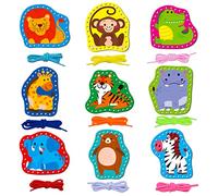 9 lacing cards, Tarjetas de coser de doble cara en 9 animales salvajes con 9 cordones de colores, juguetes de encaje para el desarrollo de la imaginación para la actividad educativa y de aprendizaje