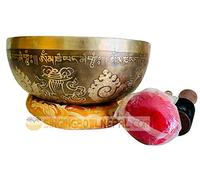 9 "mejor curación Meditación Mantra tallada cuenco tibetano, grabado arte tibetano cantando Bowl con tambor, cojines y mazo, cuencos de Tíbet