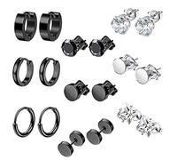 9 Pairs Pendientes Acero Inoxidable Hombres,Pendientes Unisex,Pendientes Sin Alergias Hombres,Neutral Earrings In A Mix Of Silver And Black,Used On Ear Cartilage Or Other Parts
