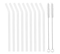 9 pajitas de cristal reutilizables, respetuosas con el medio ambiente, con 2 cepillos de limpieza, transparentes, longitud 20 cm, perfectas para todas las bebidas y leche (curvadas)