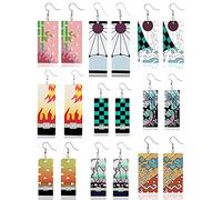 9 pares de aretes Tanjiro para mujer, colgantes de anime Hanafuda para hombre de aretes de anime Kimetsu No Yaiba (9 pendientes), Acrílico
