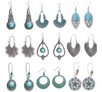 9 pares de pendientes bohemios de color, conjunto de pendientes Retro de estilo étnico, colgante tibetano de estilo chino tradicional para mujer