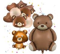 9 Pcs Globo Oso, Cute Foil Bear Head Balloons, Decoracion Globos Cumpleaños Cabeza de Oso, para Decoracion Cumpleaños, Forest Animal Theme Birthday Decoration