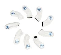9 Pcs Golf Iron Head Covers, Waterproof PU Club Headcovers with Thick Plush Lining for Right and Left Handed Golfers, Lightweight Protective Set for 3 - Iron to Pitching Wedge (Blanca)