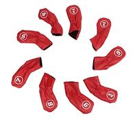 9 Pcs Golf Iron Head Covers, Waterproof PU Club Headcovers with Thick Plush Lining for Right and Left Handed Golfers, Lightweight Protective Set for 3 - Iron to Pitching Wedge (Roja)