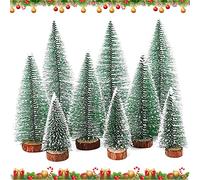 9 pcs Mini Árbol Navidad, Pequeño Árbol de Navidad, Árbol De Navidad con Base De Madera, Mini Sisal Cedro Blanco el Hogar Mesa Parte Superior Boda Fiesta Navidad Decoración