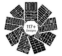 9 Pcs Plantillas Tatuajes Temporales Adultos, 117 con Letras Artísticas para Tattoos Temporales en Brazos,Tobillos,Piernas,Espalda,Combinables Tinta Tattoo, Purpurina y Bolígrafo para Tatuajes