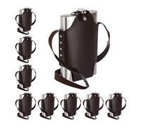 9 Petacas XXL con Funda, Cantimploras, Acero Inoxidable y Cuero Sintético, 1,8 L, Plateado y Marrón