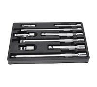 9 - Piece Wobble Extension Bar Set, 1/4 in 3/8 in 1/2 in Drive Socket Extensions with Adjustable Universal Joint, Rust - Resistant Chrome Vanadium Steel, Includes Storage Tray for