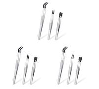 9 Pieces Tweezers with Rubber Tips PVC Coated Set, Straight and Flat T