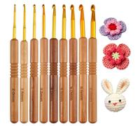 9 Piezas Agujas Crochet, 2,0-6,0 mm Ganchillos Crochet Mangos ErgonóMicos de Madera, Agujas de Ganchillo, Agujas de Tejer Extra Ligeras, Crochet Set para Principiantes