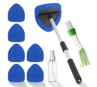 9 Piezas Cepillo Limpiador Parabrisas Ventanas de Coche, 6 Almohadillas de Microfibra, Kit de Limpieza de Ventanas Giratorias de 180°, con Mango Telescópico, Cepillo Lavar Coche