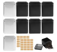 9 Piezas Clásicos Rectangulares para Té Suelto 8.5x7x7 cm, Recipiente para Té Suelto, Incluye 40 Etiquetas, Metálicos Rectangulares de Latas, Apilables, Herméticos, para Especias, Granos de Café
