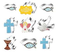 9 Piezas Cortadores de galletas, Moldes Galletas Molde en Forma de ángel, Pez, Cruz y Paloma, Cortadores de galletas de acero inoxidable Navidad religiosa, decoración para hornear de pastelería