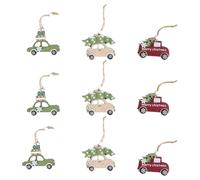 - 9 Piezas de Adornos para árbol de Navidad, Colgante de Madera, Colgante de para Coche y Reno, Discos de Madera con Agujero, decoración para árbol de Navidad, Auto, 6.6 * 8 * 1 cm