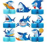 9 piezas de centro de centro de nido de abeja de tiburón debajo del mar, decoraciones de fiesta en el océano, recuerdos de fiesta con temática de tiburón, mesa de decoración de criaturas marinas para baby shower, playa, suministros temáticos de fiesta de cumpleaños