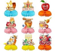 9 piezas de decoración Rosh Hashana de panal de abeja, Shana Tova Apple Honey Pot Red Pomegranate Table Topper Sign for Rosh Hashana Jewish New Year Party Decor
