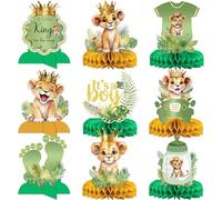 9 piezas de decoraciones de baby shower del Rey León - A Little King Is On His Way Baby Shower Safari Centros de mesa Rey León decoraciones de revelación de género