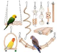 9 piezas de juguetes para pájaros, juguete para loro, jaula de pájaros, juguete para masticar, accesorios para jaula de pájaros, accesorios de madera, plataforma para periquitos, cacatúas, guacamayos,