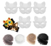 9 piezas de máscara de gato y falso kit de tela difusa PVC Meshes de gato en blanco para pintar, Kit de manualidades de artes de máscara de animales, máscaras de vestuario para Halloween Masquerade C