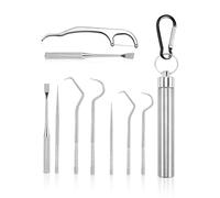 9 Piezas De Palillos De Dientes De Metal, 1 Pieza De Mosquetón, Juego De Palillos De Dientes De Acero Inoxidable, Prácticos Palillos De Dientes, Reutilizables, Herramienta De Limpieza De Dientes